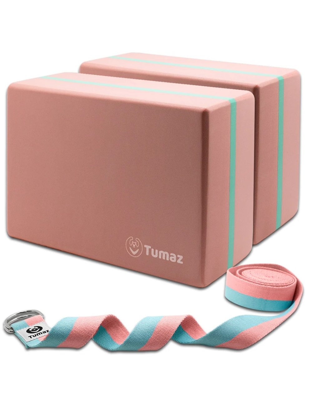 Tumaz Pink & Aqua Yoga Block and Strap Set🌷🌷🌷🌷